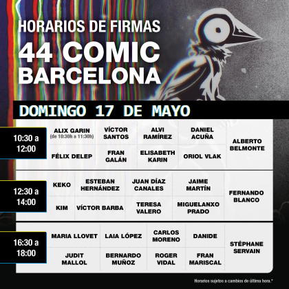 Horario de firmas del domingo en nuestro stand del Cómic Barcelona 2026